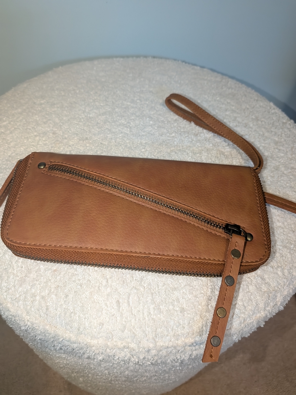 Free People Tan Leather-Style Wristlet Clutch with Zip Pocket